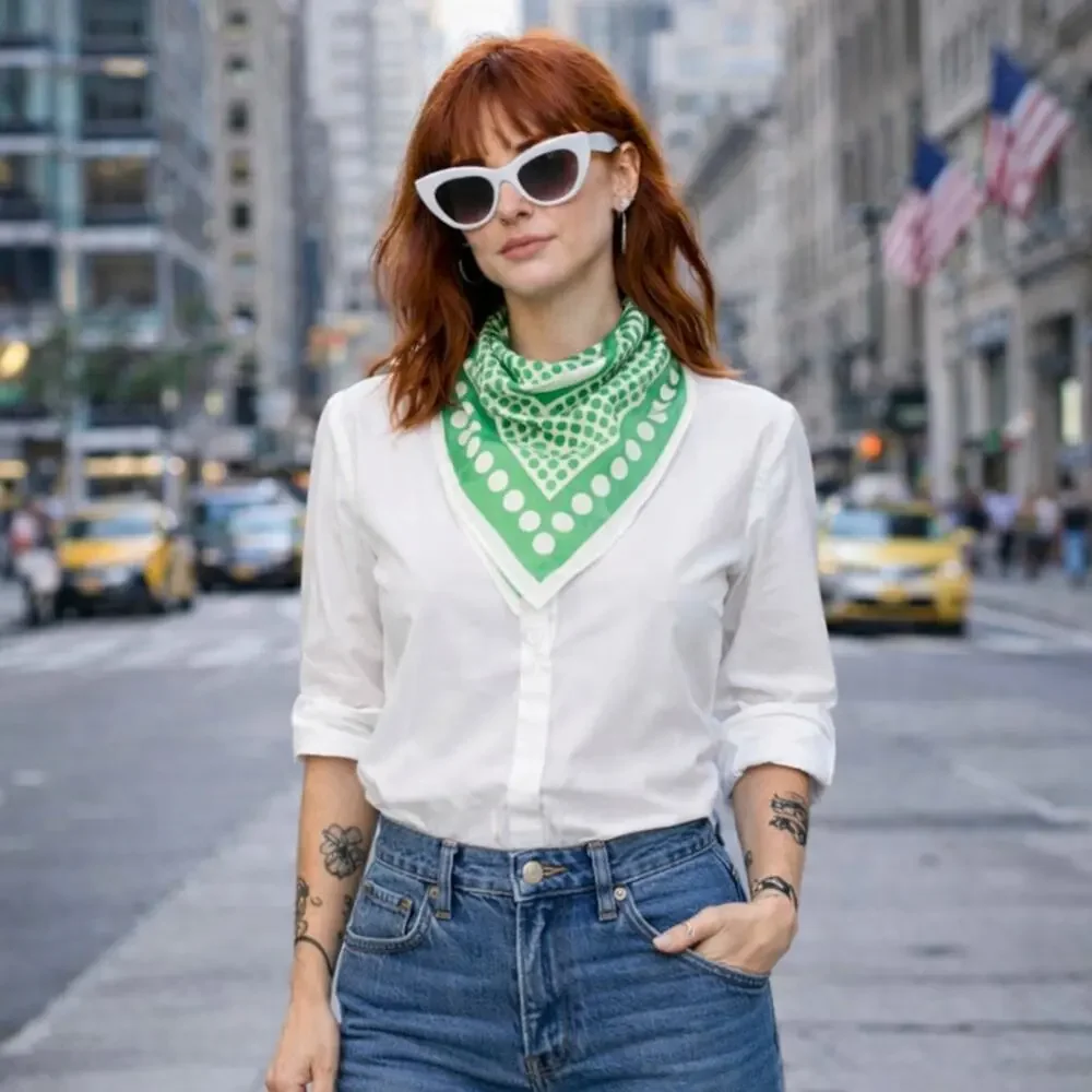 Vintage Scarf Vera Neumann Scarf Green White Polka Dot MCM Mod Retro Japan